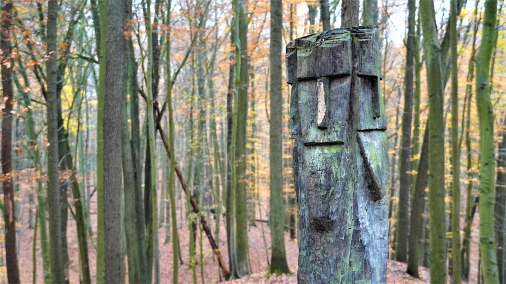 drewniany totem na Wzgórzu Trygława w Puszczy Bukowej w Szczecinie