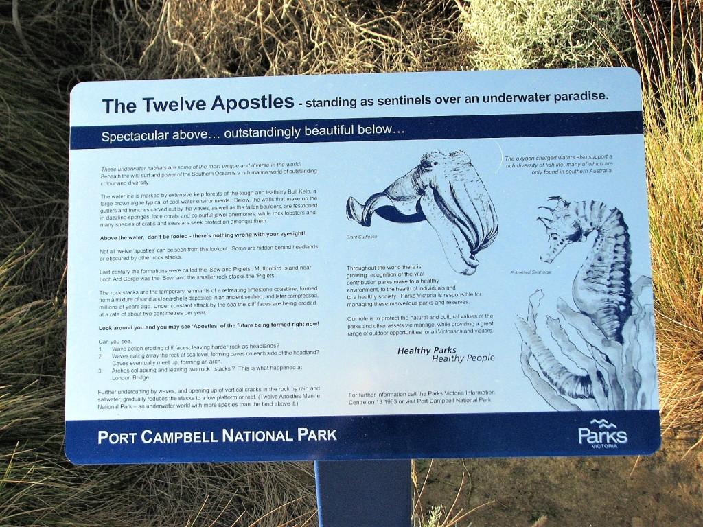 Dwunastu Apostołów tablica informacyjna Great Ocean Road Australia
