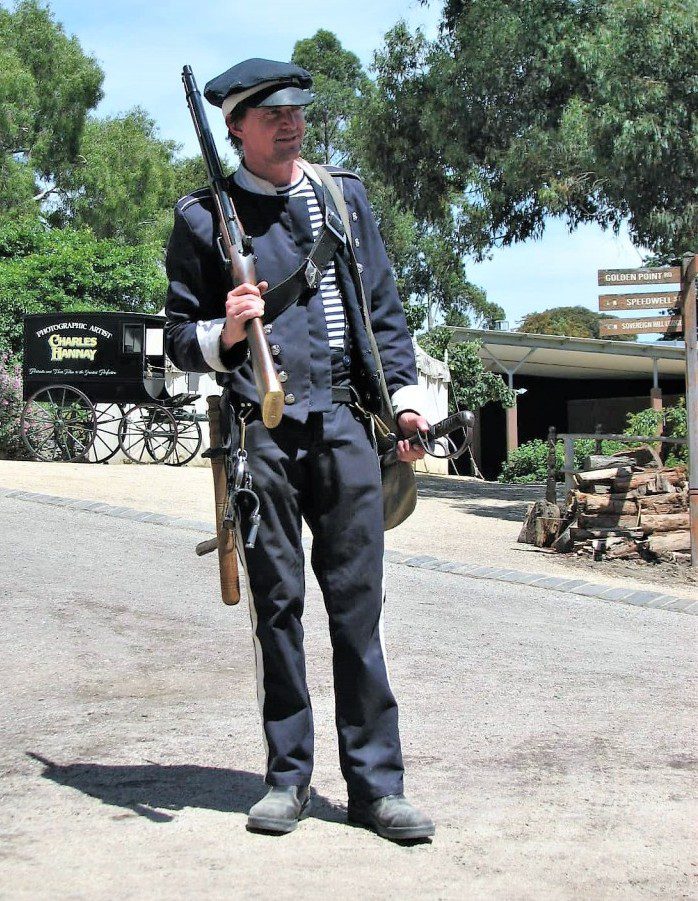 żołnierz z muszkietem skansen Sovereign Hill Ballarat Australia